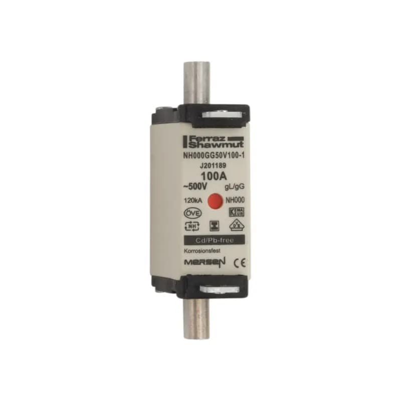 DIN NH Standard fuse-link gG Size NH000 500VAC 250VDC 100A isolated tags Double indicator Body width 21mm