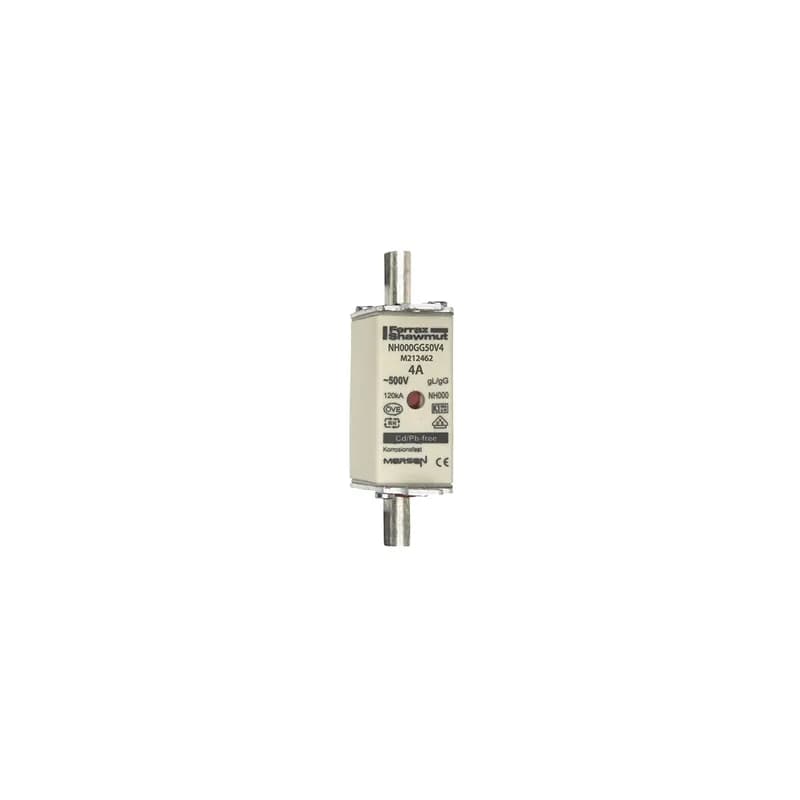 DIN NH Standard fuse-link gG Size NH000 500VAC 250VDC 4A live tags Double indicator Body width 21mm