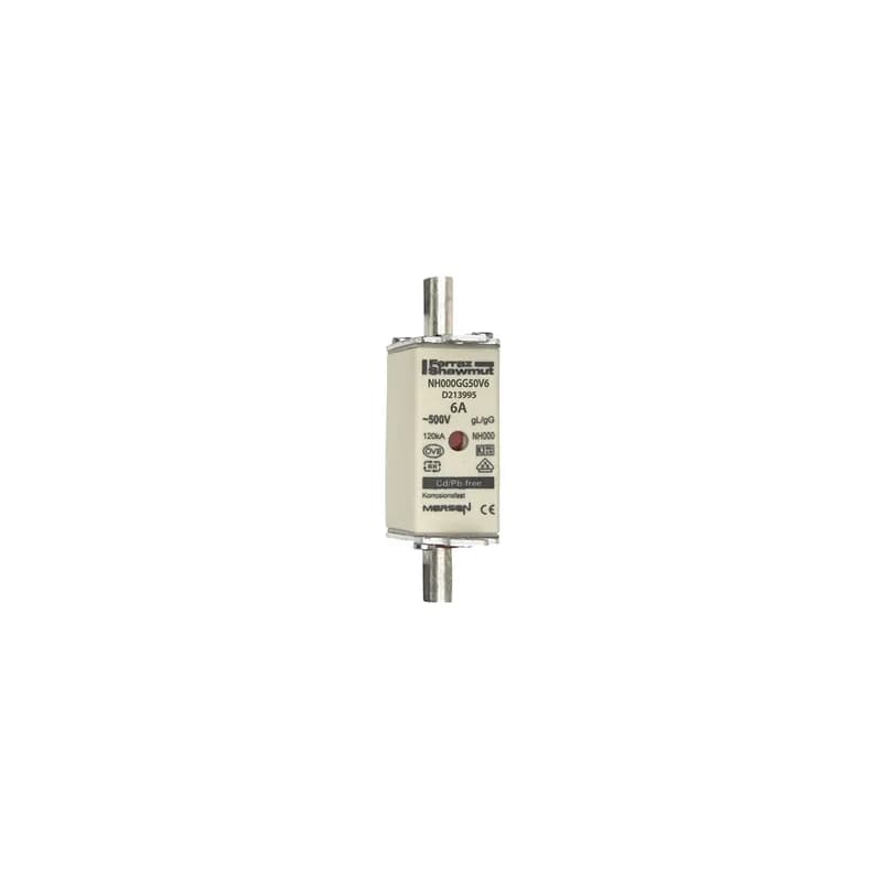 DIN NH Standard fuse-link gG Size NH000 500VAC 250VDC 6A live tags Double indicator Body width 21mm