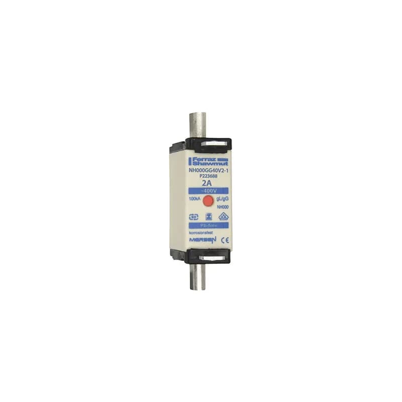 DIN NH Standard fuse-link gG Size NH000 400VAC 2A isolated tags Double indicator Body width 21mm