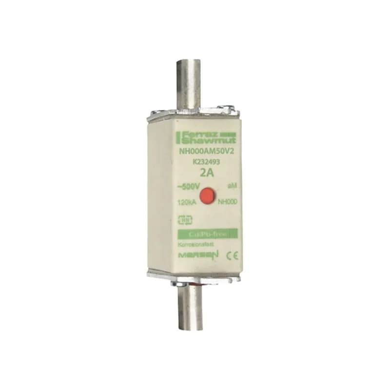 Mersen K232493 - DIN NH Standard fuse-link aM Size NH000 500VAC 2A live tags Double indicator Body width 21mm