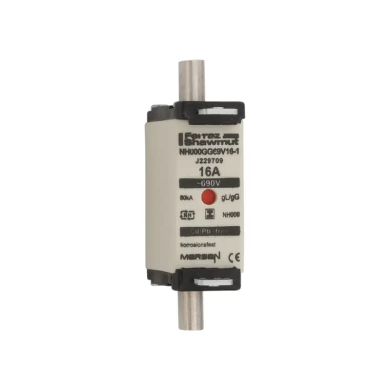 DIN NH Standard fuse-link gG Size NH000 690VAC 250VDC 16A isolated tags Double indicator Body width 21mm