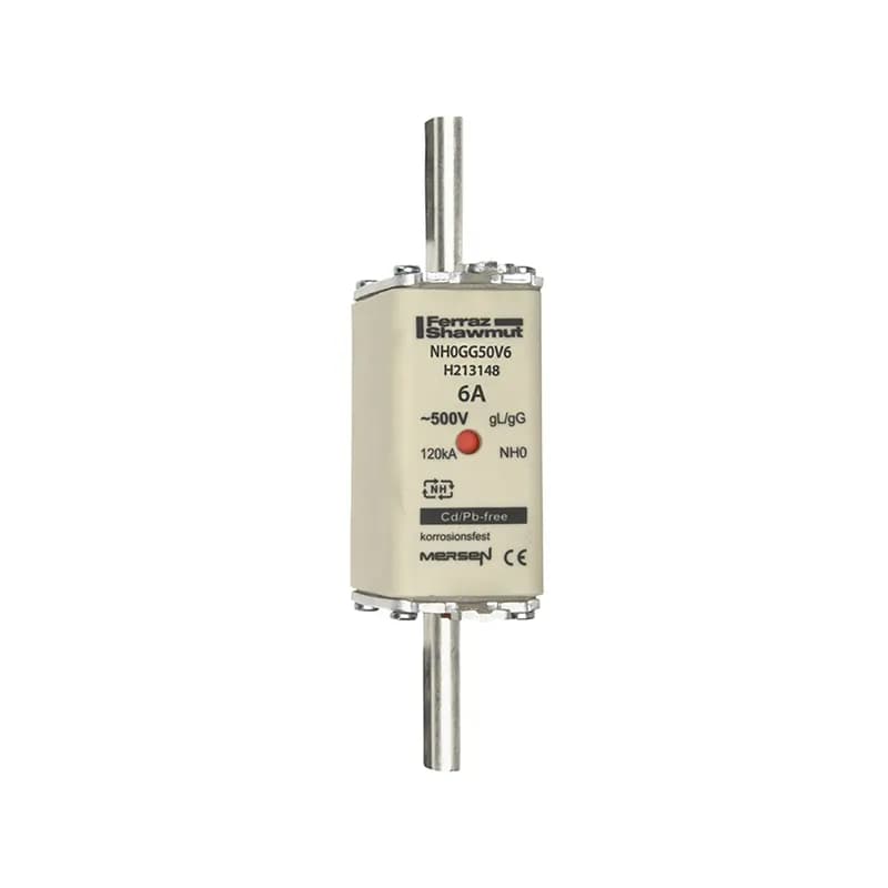 DIN NH Standard fuse-link gG Size NH0 500VAC 250VDC 6A live tags Double indicator Body width 30 mm
