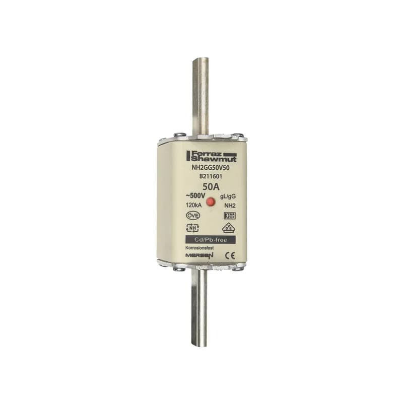 DIN NH Standard fuse-link gG Size NH2 500VAC 250VDC 50A live tags Double indicator Body width 40 mm