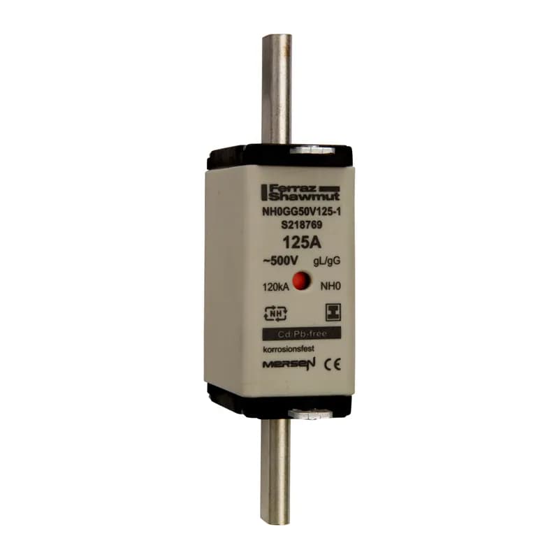 DIN NH Standard fuse-link gG Size NH0 500VAC 250VDC 125A isolated tags Double indicator Body width 30 mm