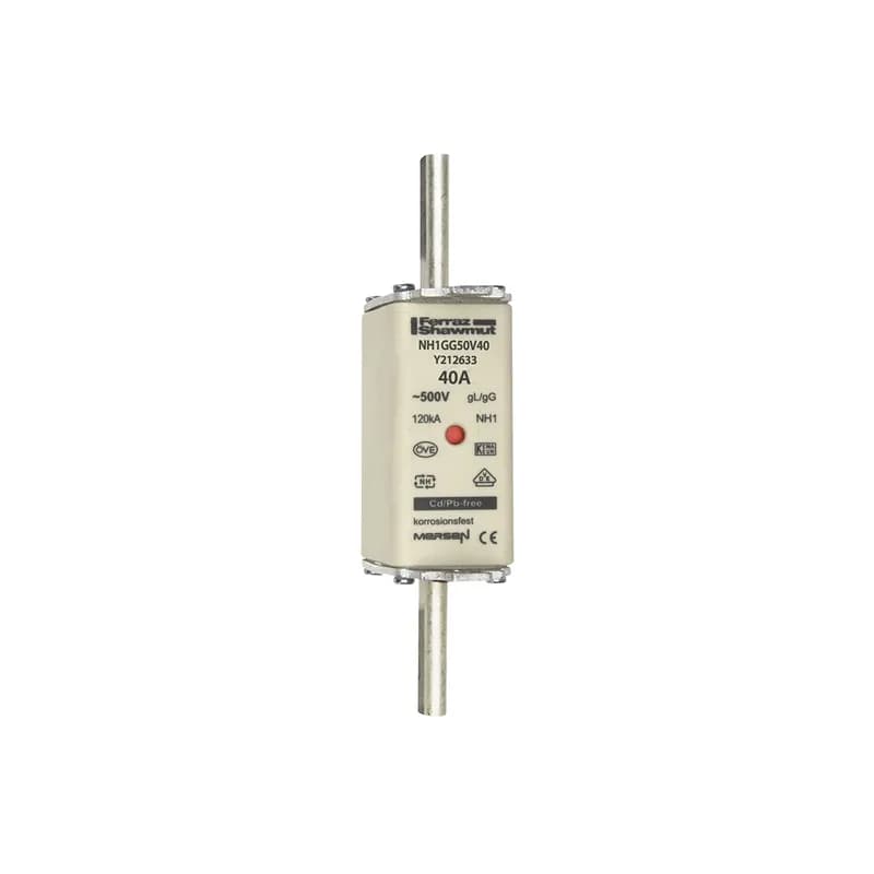 DIN NH Standard fuse-link gG Size NH1 500VAC 250VDC 40A live tags Double indicator Body width 30 mm
