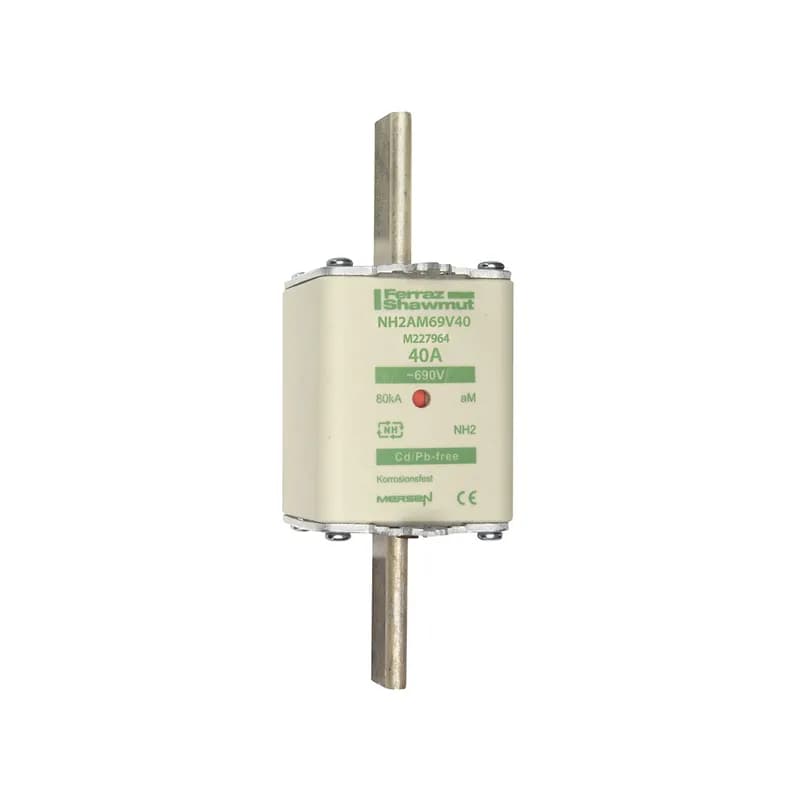 DIN NH Standard fuse-link aM Size NH2 690VAC 40A live tags Double indicator Body width 52 mm