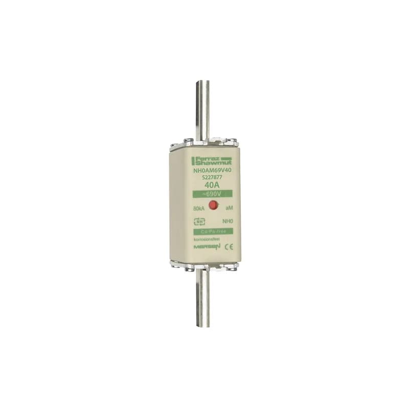 DIN NH Standard fuse-link aM Size NH0 690VAC 40A live tags Double indicator Body width 30 mm