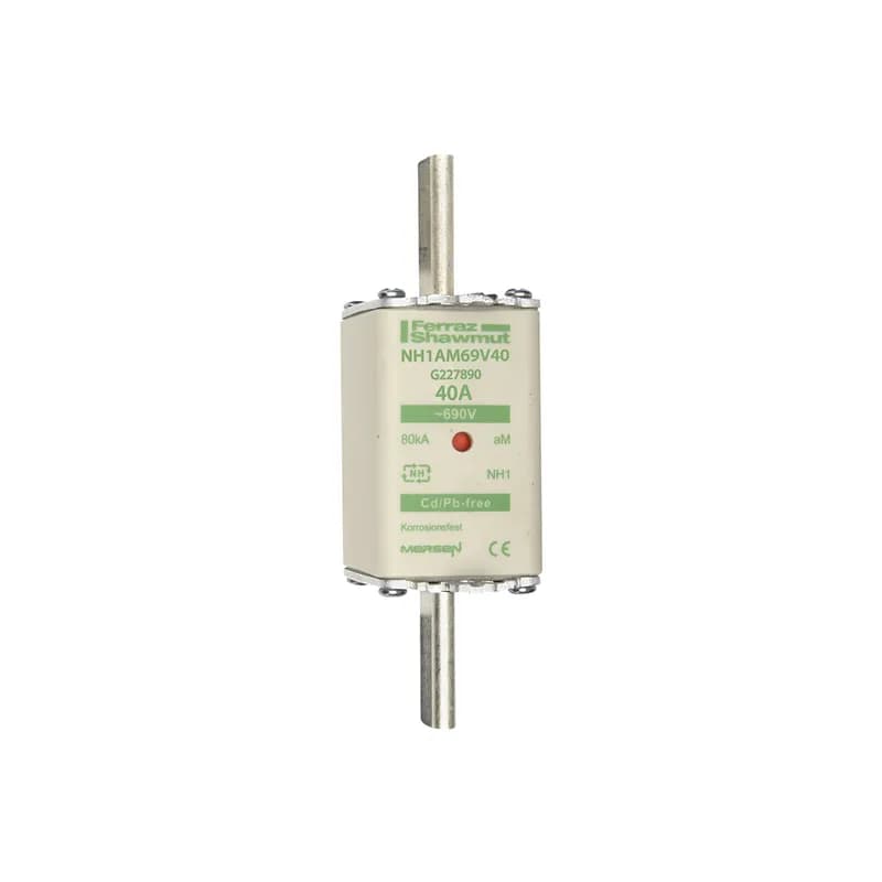 DIN NH Standard fuse-link aM Size NH1 690VAC 40A live tags Double indicator Body width 40 mm
