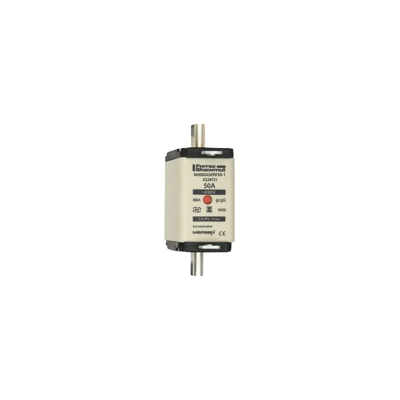 DIN NH Standard fuse-link gG Size NH00 690VAC 250VDC 50A isolated tags Double indicator Body width 30 mm