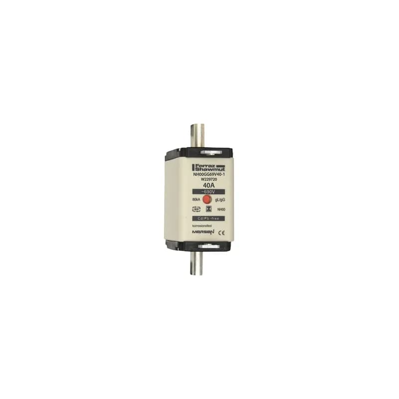 DIN NH Standard fuse-link gG Size NH00 690VAC 250VDC 40A isolated tags Double indicator Body width 30 mm