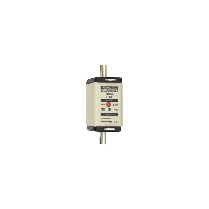 DIN NH Standard fuse-link gG Size NH00 690VAC 250VDC 63A isolated tags Double indicator Body width 30 mm