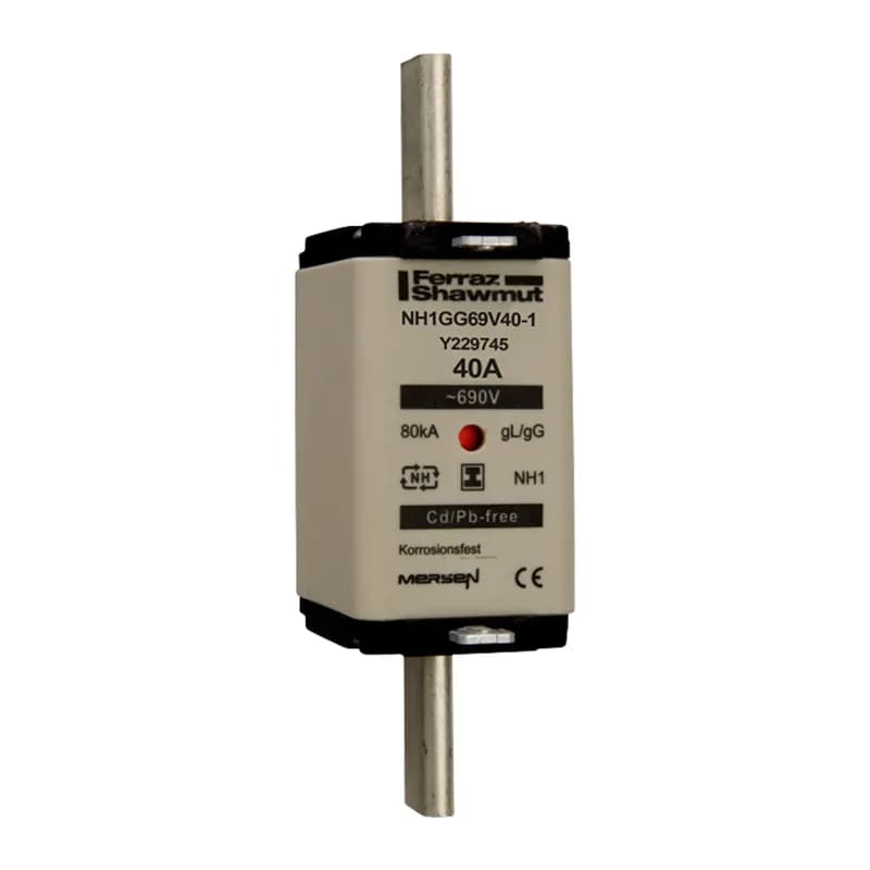 DIN NH Standard fuse-link gG Size NH1 690VAC 400VDC 40A isolated tags Double indicator Body width 30 mm
