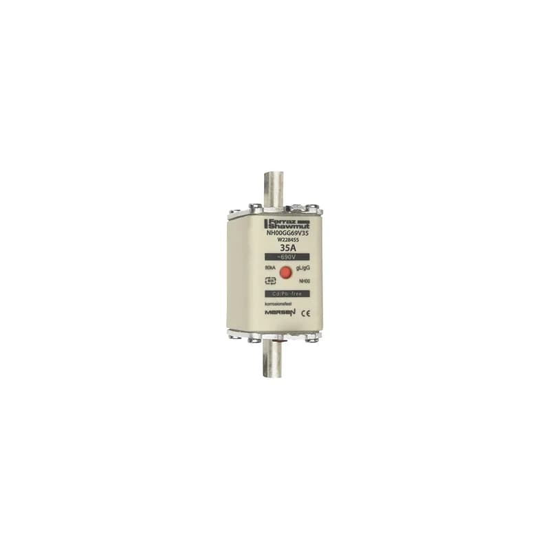 DIN NH Standard fuse-link gG Size NH00 690VAC 250VDC 35A live tags Double indicator Body width 30 mm