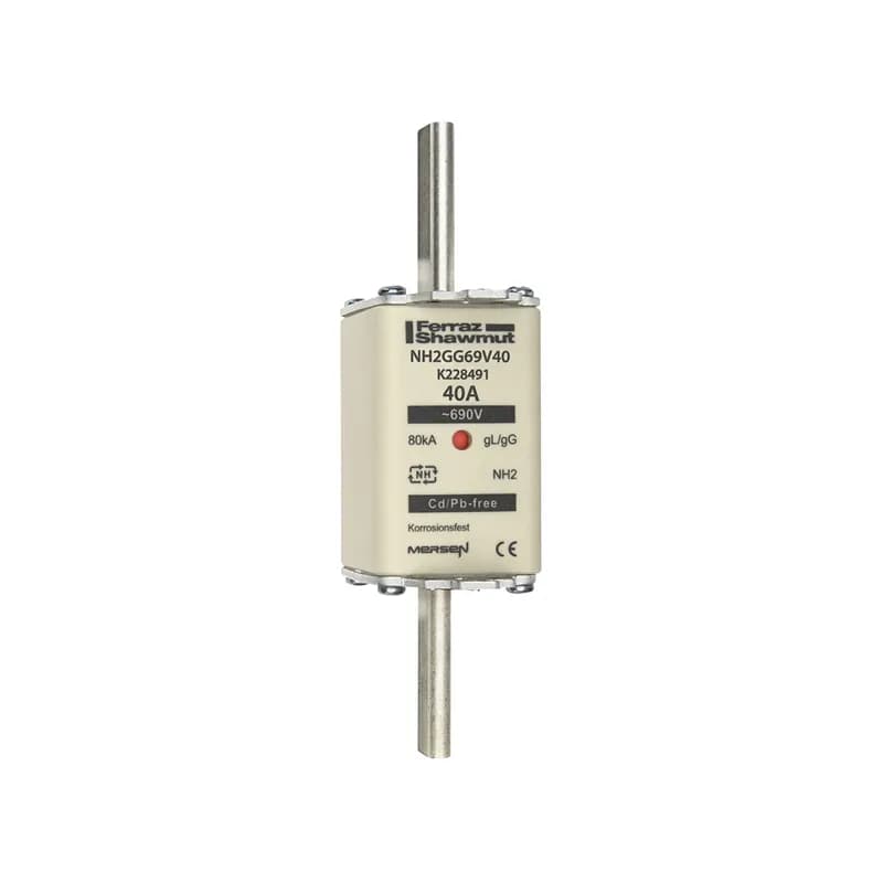DIN NH Standard fuse-link gG Size NH2 690VAC 250VDC 40A live tags Double indicator Body width 40 mm