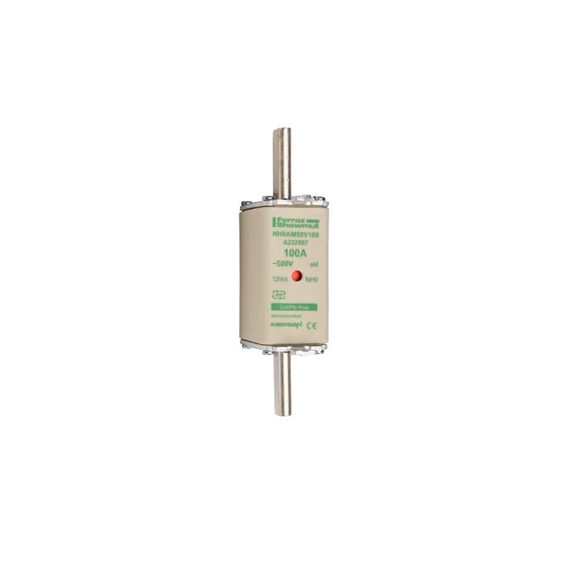 DIN NH Standard fuse-link aM Size NH0 500VAC 100A live tags Double indicator Body width 30 mm