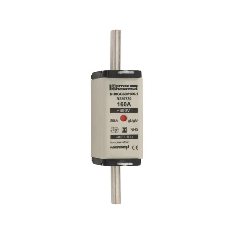 DIN NH Standard fuse-link gG Size NH0 690VAC 400VDC 160A isolated tags Double indicator Body width 30 mm