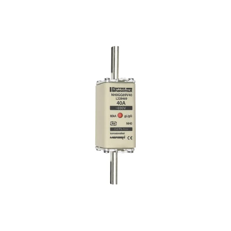 DIN NH Standard fuse-link gG Size NH0 690VAC 400VDC 40A live tags Double indicator Body width 30 mm