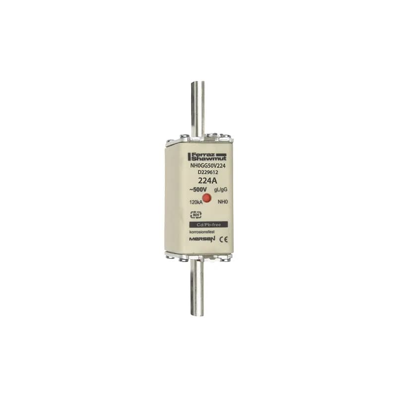 DIN NH Standard fuse-link gG Size NH0 500VAC 250VDC 224A live tags Double indicator Body width 30 mm
