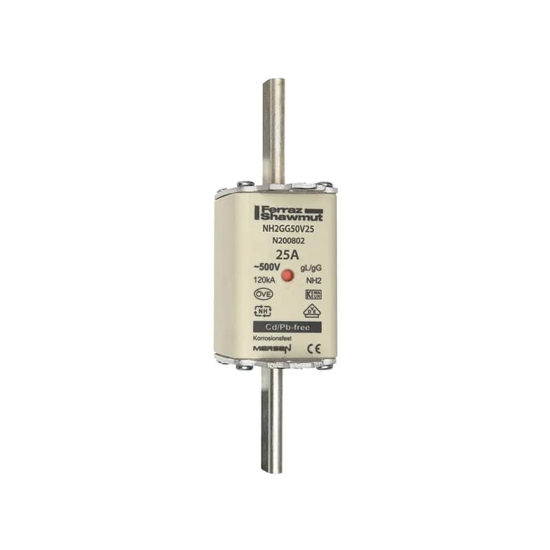 DIN NH Standard fuse-link gG Size NH2 500VAC 250VDC 25A live tags Double indicator Body width 40 mm