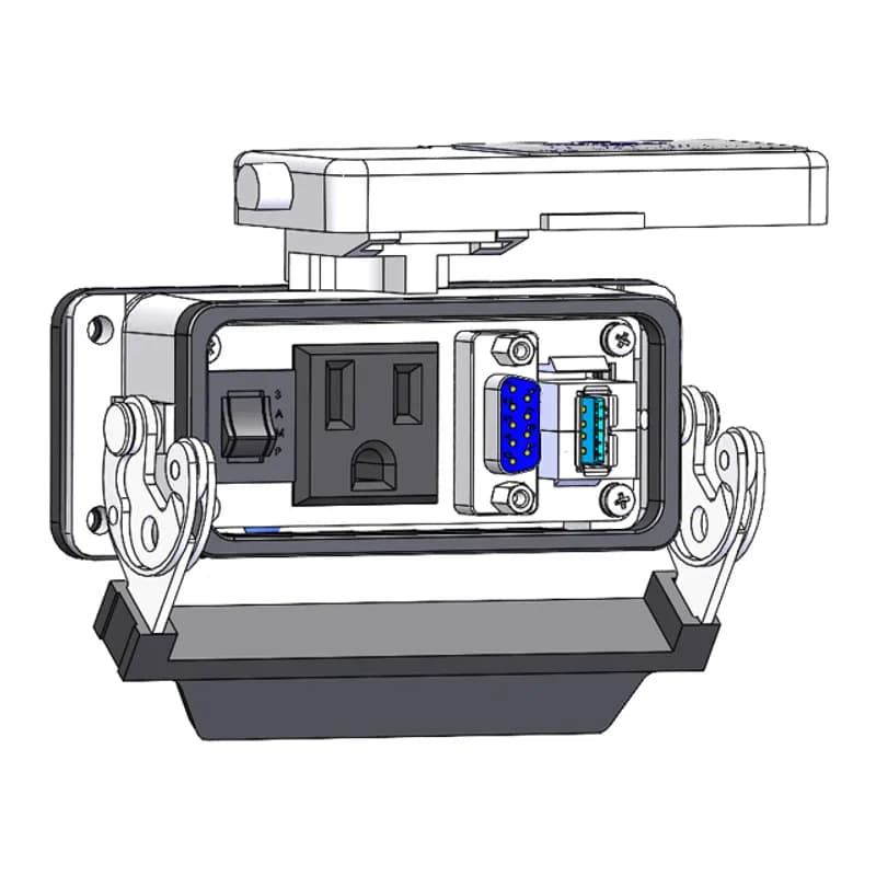 Panel Interface Connector with Simplex outlet, DB9, USB-AFAF, and 3amp reset in a 16LS housing