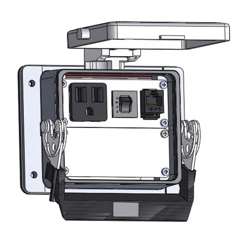 Panel Interface Connector with Simplex outlet, RJ45, and a 3amp reset, in a 32 housing