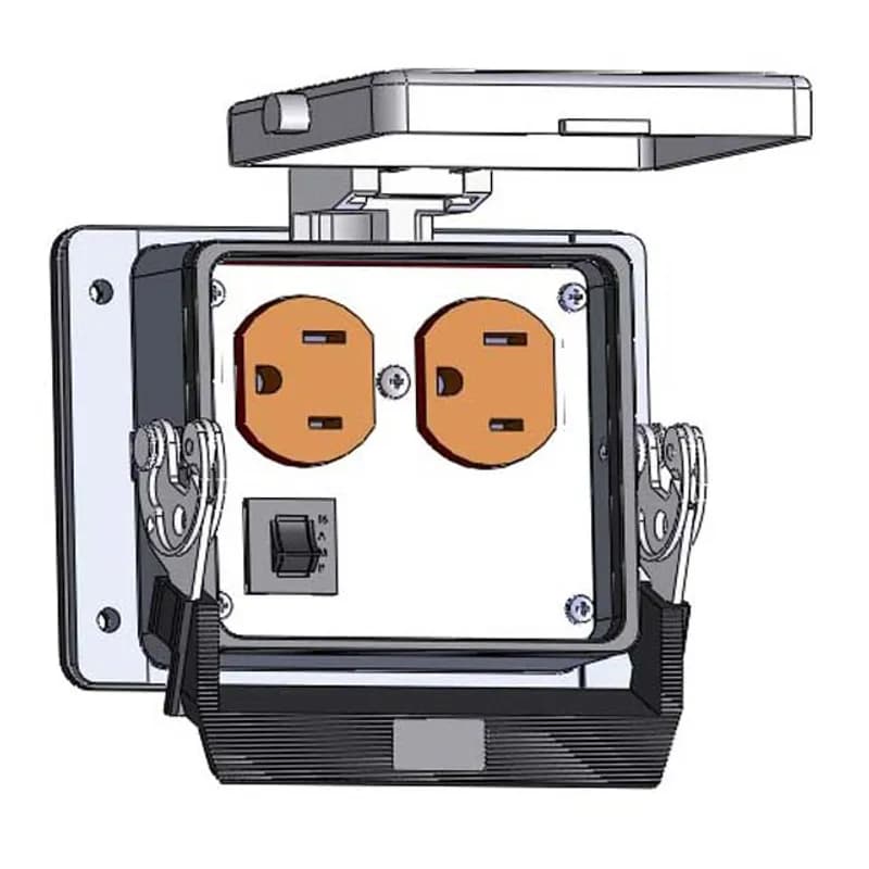 Panel Interface Connector with Duplex outlet, and 15amp reset, in a 32 housing