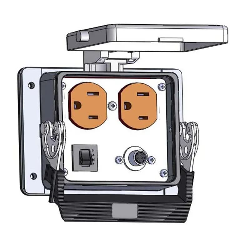 Panel Interface Connector with Duplex outlet, 8M, and a 3amp reset, in a 32 housing