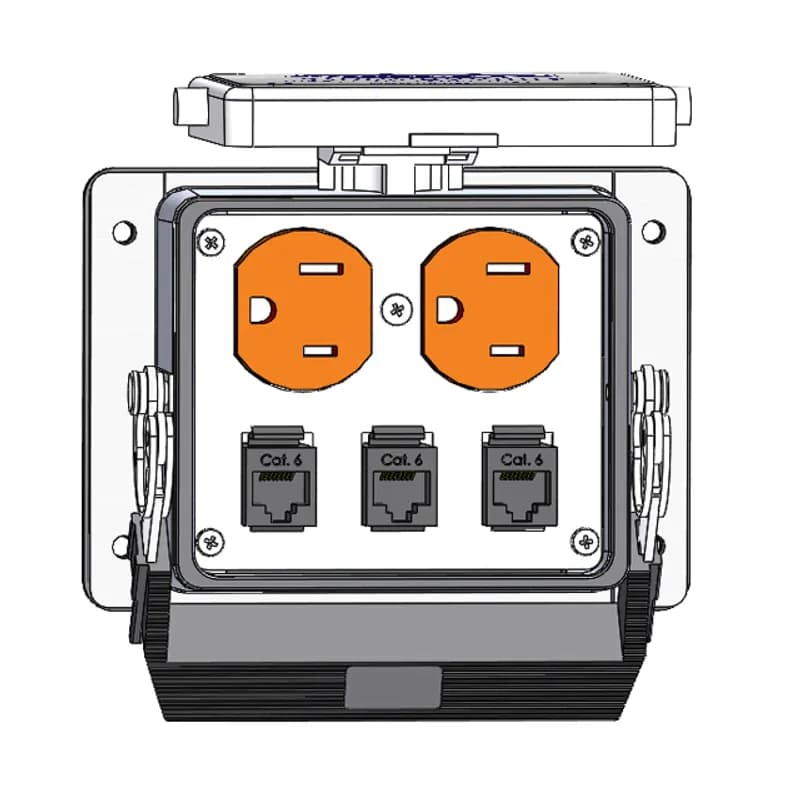 Panel Interface Connector with Duplex outlet, and 3x RJ45, in a 32 housing