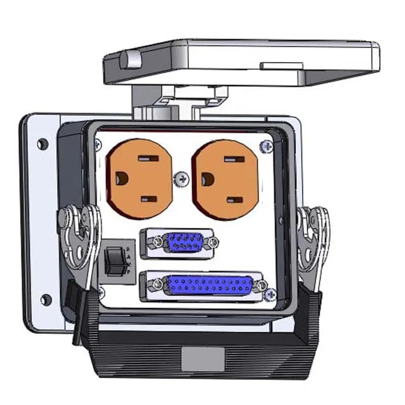 Panel Interface Connector with Duplex outlet, DB9, DB25, and a 3amp reset, in a 32 housing