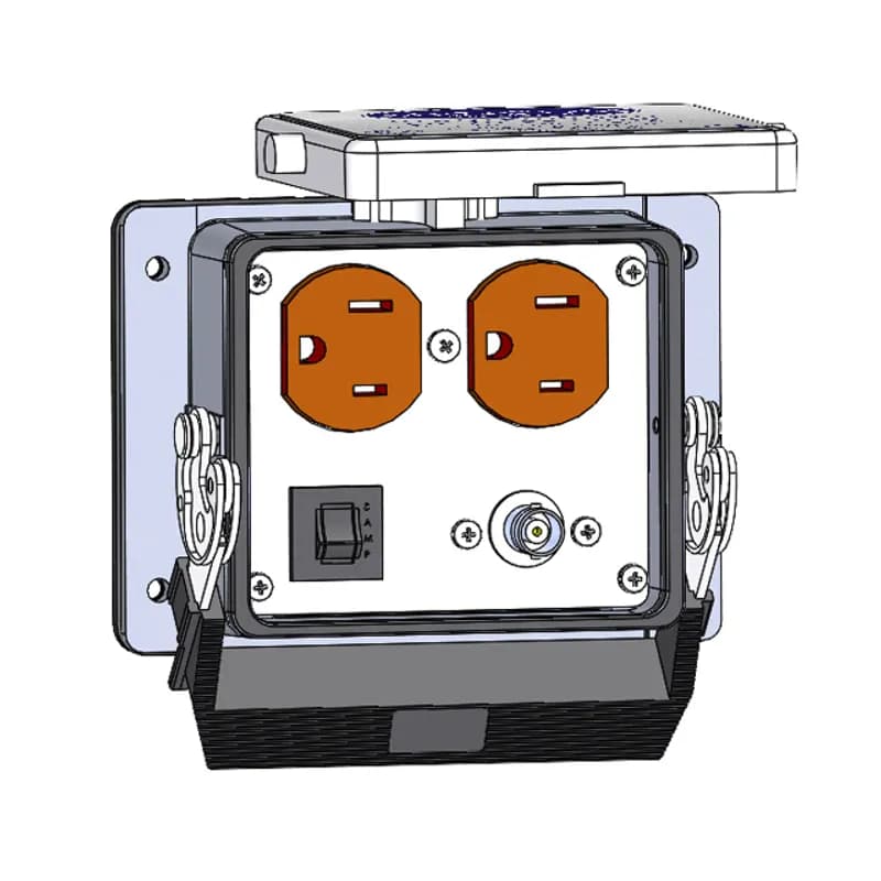 Panel Interface Connector with Duplex outlet, BNC, and a 3amp reset, in a 32 housing