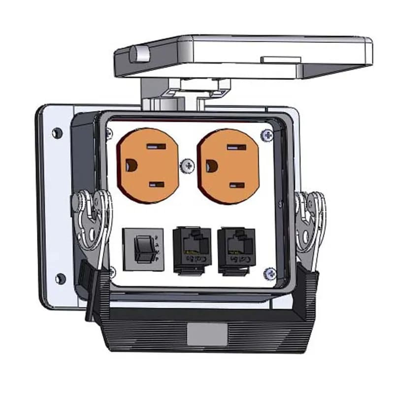 Panel Interface Connector with Duplex outlet, (2) RJ45, with a 3amp reset, in a 32 housing