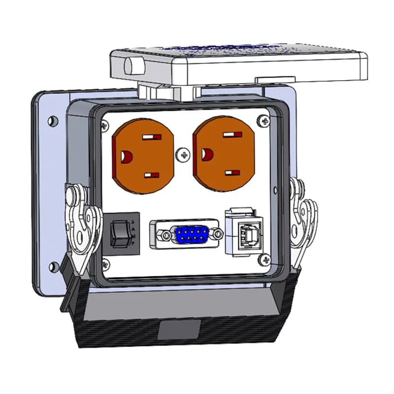 Mencom Corporation DP-DB9-USB-BFAF-R-32 - Panel Interface Connector with Duplex outlet, DB9, USB-BFAF, and a 3amp reset, in a 32 housing