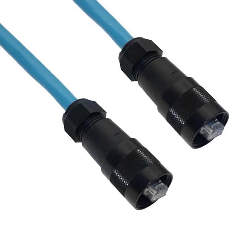 Mencom Corporation E45V3P-8MMP-20M - Ethernet, Cordset, 8 Pole, E45V3 Male Straight / E45V3 Male Straight, 20M, Teal, PUR, UL508A, UL50, UL50E