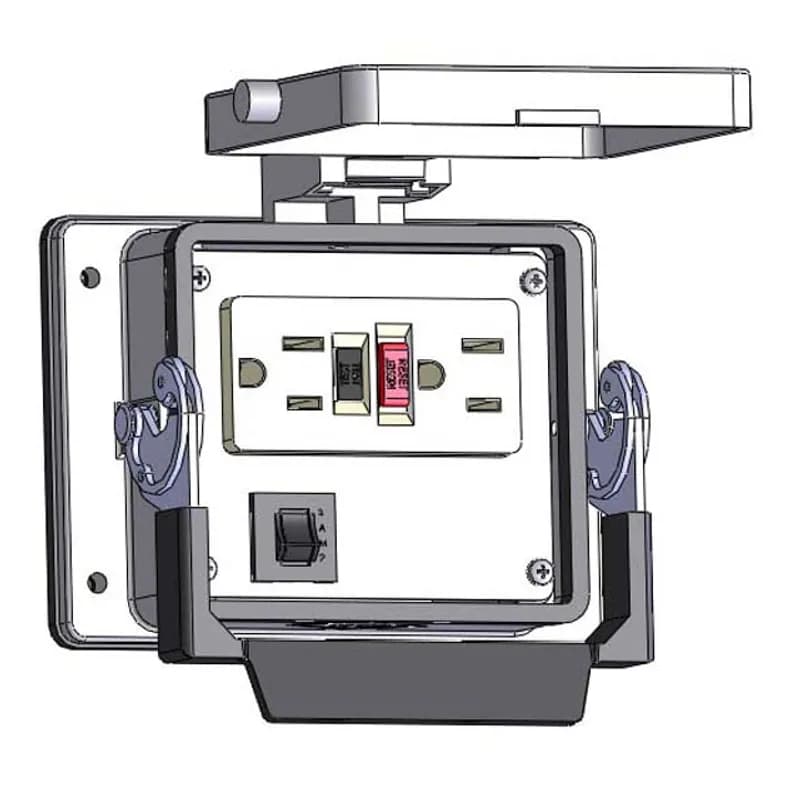 Panel Interface Connector with GFCI Duplex outlet, and a 3amp reset, in a 32 housing