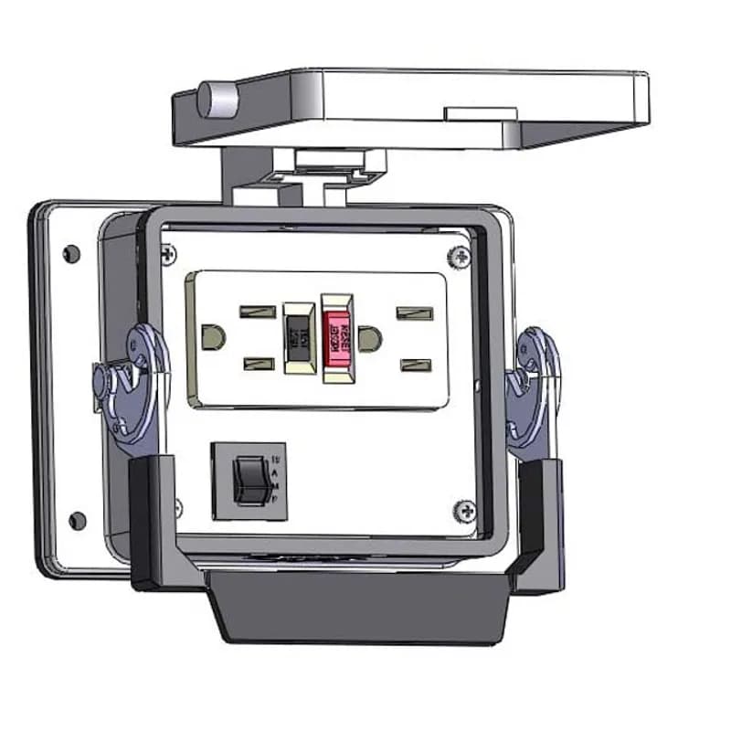 Panel Interface Connector with GFCI Duplex outlet, and a 15amp reset, in a 32 housing