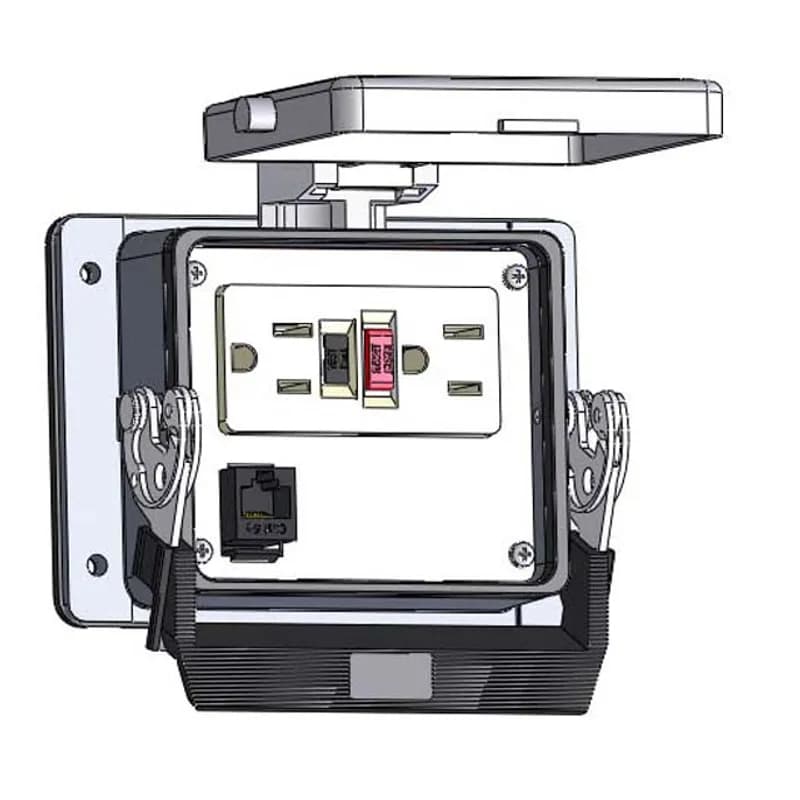 Mencom Corporation GF-RJ45-32 - Panel Interface Connector with GFCI Duplex outlet, RJ45, in a 32 housing