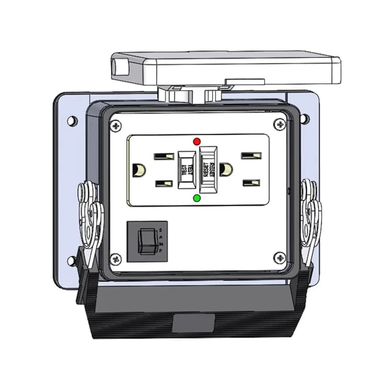 Panel Interface Connector with GFCI Duplex outlet, and a 3amp reset, in a 32 housing, No label