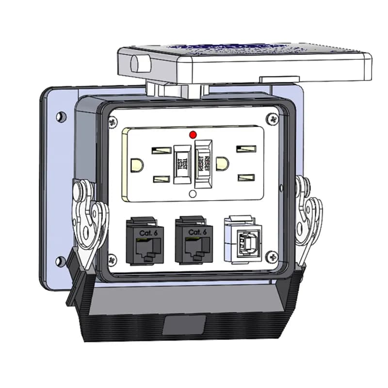 Mencom Corporation GF-2RJ45-USB-BFAF-32 - Panel Interface Connector with GFCI Duplex outlet, (2) RJ45, USB-BFAF, in a 32 housing