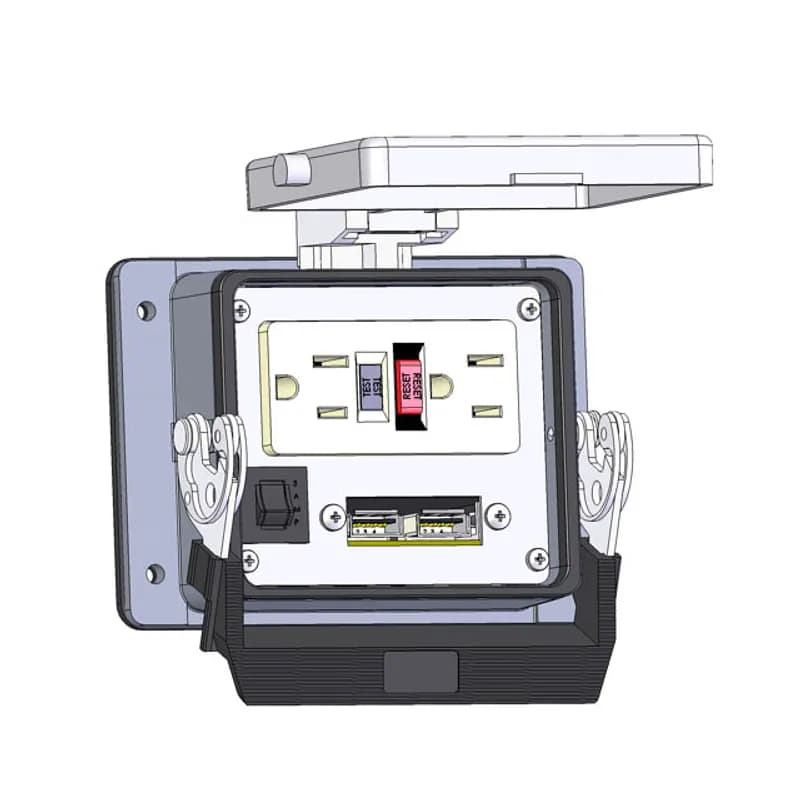 Panel Interface Connector with GFCI Duplex outlet, 2 x USB, and a 3amp reset, in a 32 housing
