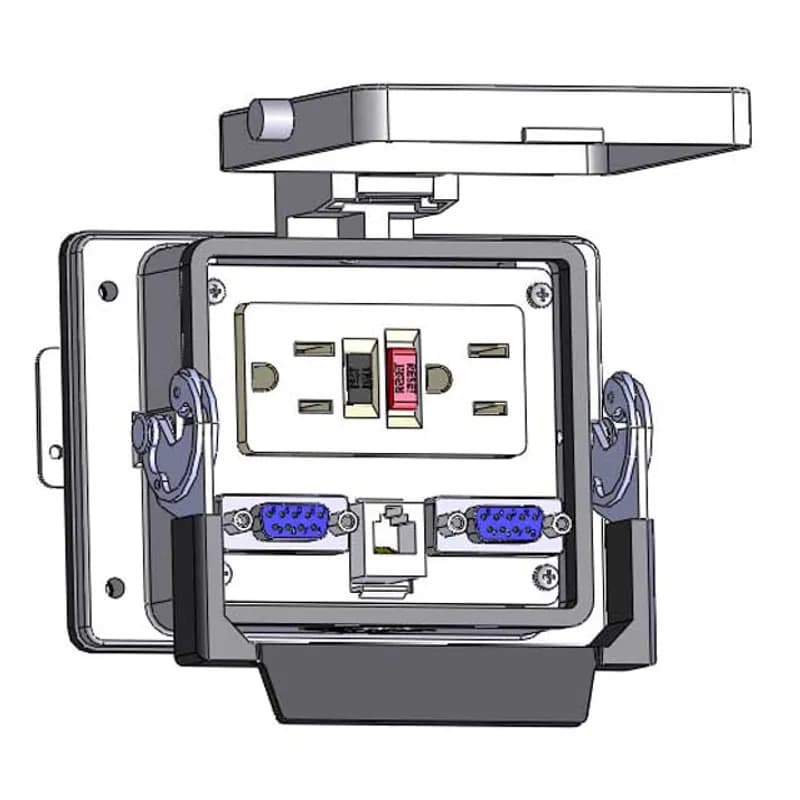 Panel Interface Connector with GFCI Duplex outlet, (2) DB9, RJ11, in a 32 housing
