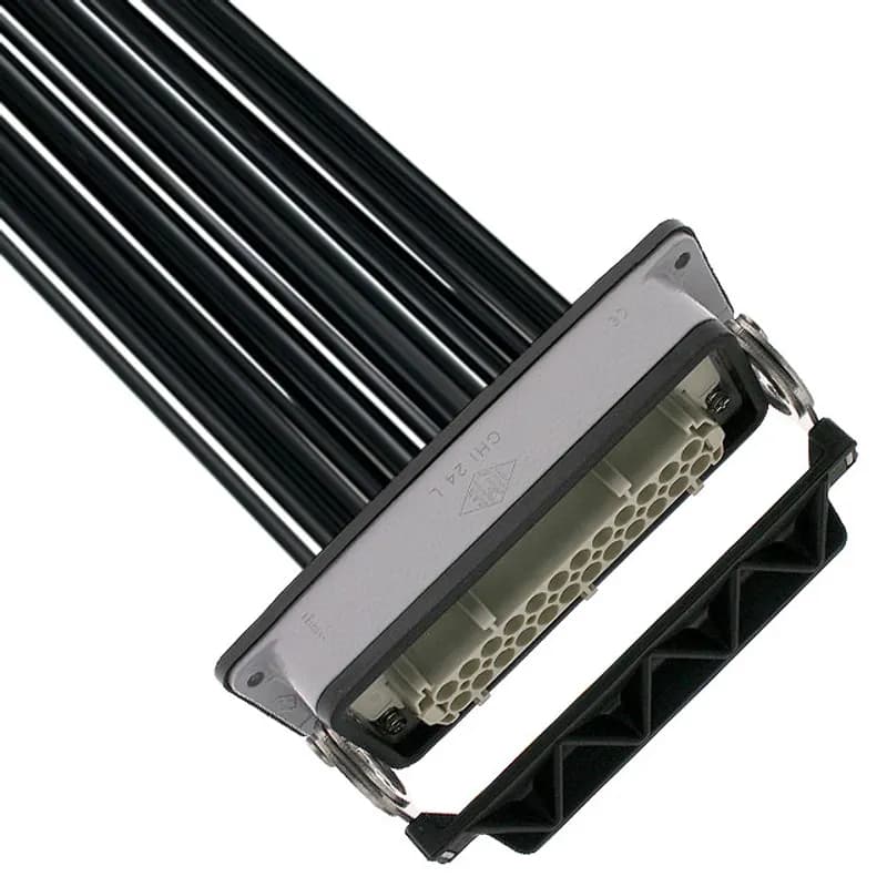 Pre-wired Female Rectangular Receptacles, 24 Pole, Single Latch, 16 awg, 2M, Squich Spring