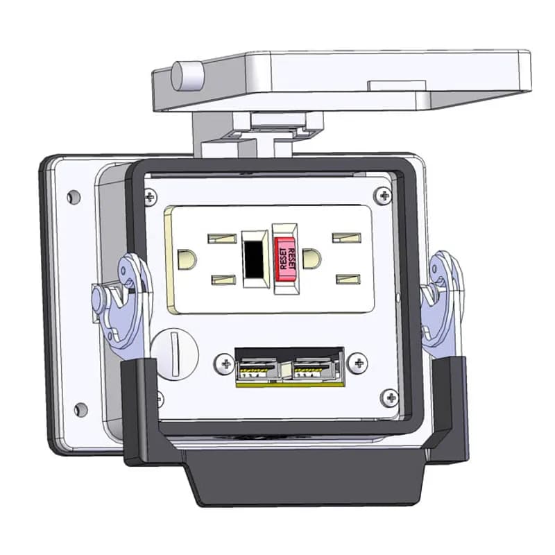 Mencom Corporation GF-USB-NR-32 - Panel Interface Connector with GFCI Duplex outlet, 2 x USB, in a 32 housing