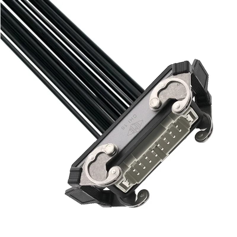 Pre-wired Male Rectangular Receptacles, 16 Pole, Double Latch, 16 awg, 0.3M, Squich Spring
