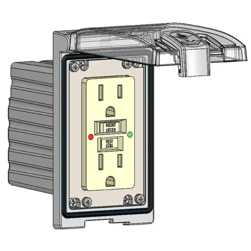 Low Profile Panel Interface Connector with GFCI outlet in a Single Cover Housing