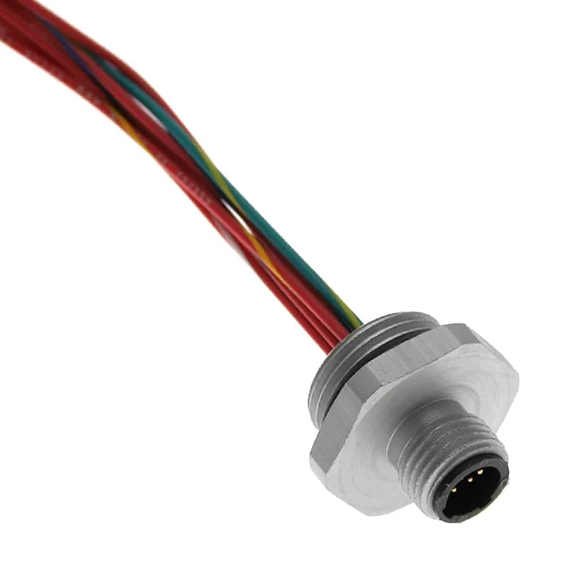 MAC, Receptacle, 6 Pole, Male Straight, 1Ft, 22awg, 4A, M20, Front Mount, Aluminum Clear Anodized
