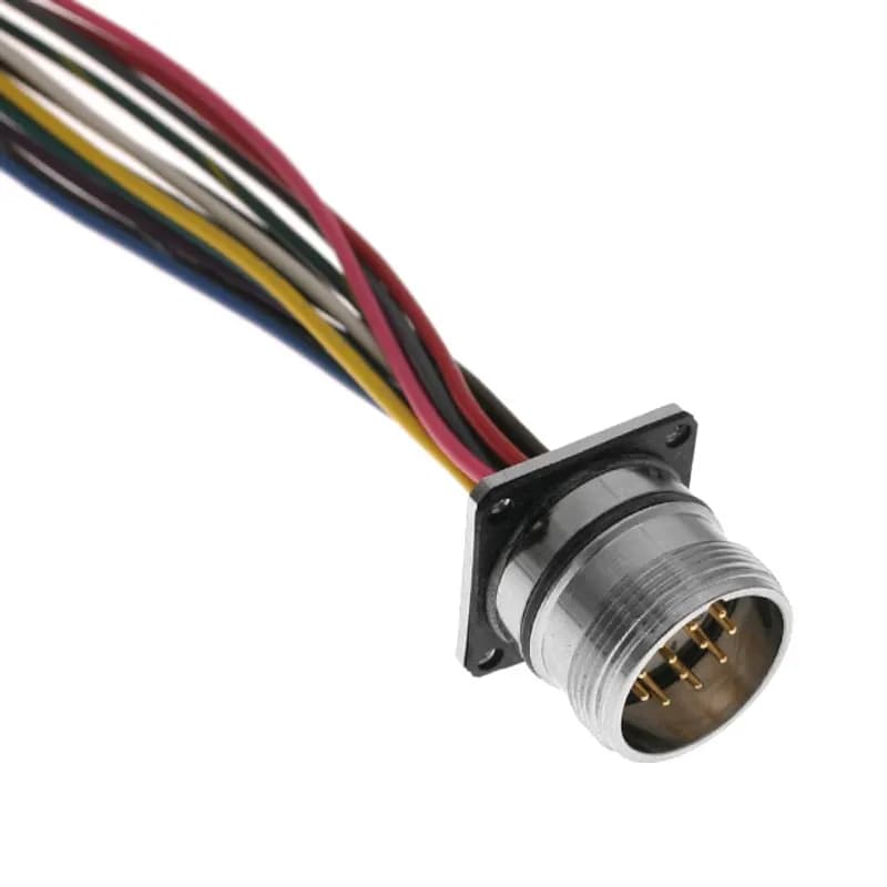 MCV, M23 Receptacle, 17 Pole, Male Straight, Discrete, 0.3M, 5A, Rear Mount, M3.0 Tapped Holes, Nickel Plated Brass