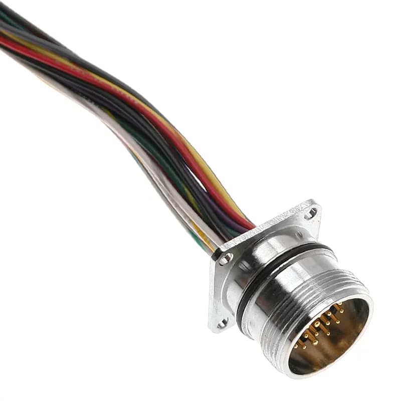 MCV, M23 Receptacle, 12 Pole, Male Straight, Discrete, 0.3M, 6A, Panel Mount, M3.2 Thru Holes, Nickel Plated Brass