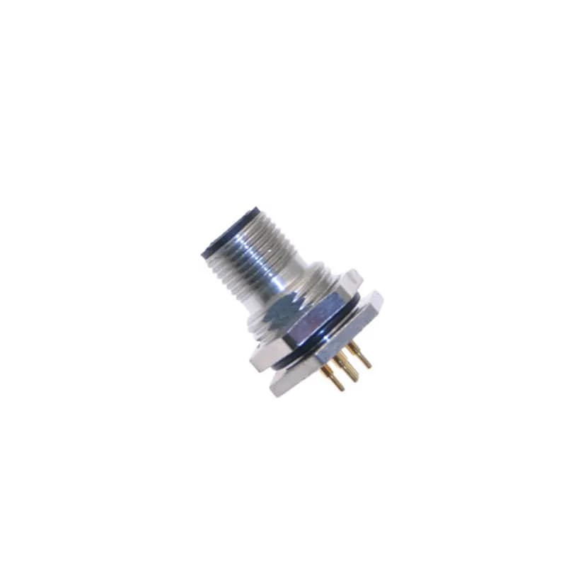 MDC, Receptacle, 2 Pole, Male Straight, 4A, M12, Back Mount, Nickel Plated Brass