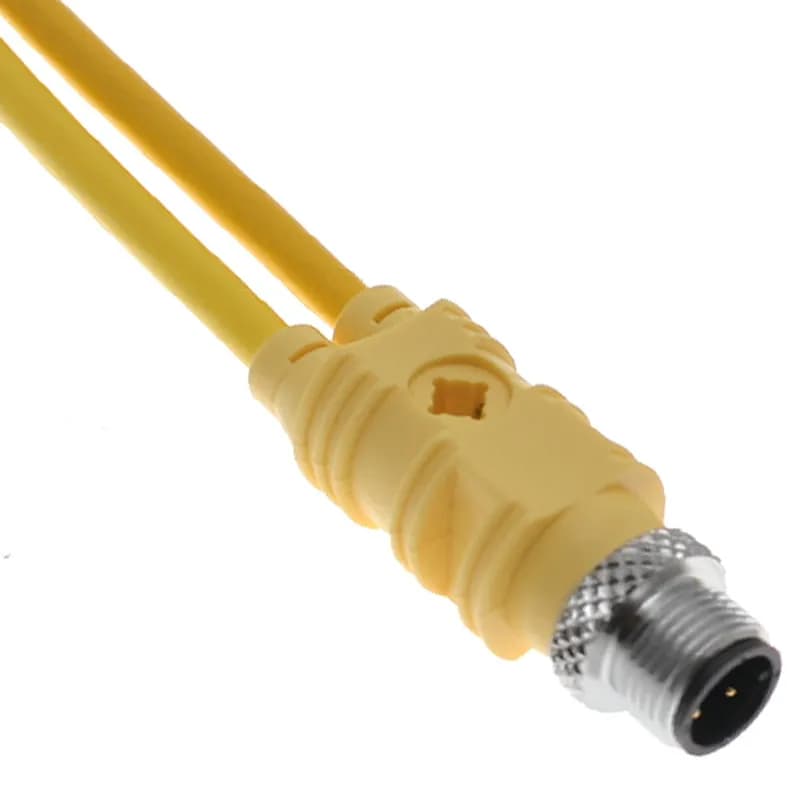 MDC, "Y", 3 Pole M12 Male Straight / 2 Blunt cut cables, 0.5M, 4A, Yellow PVC